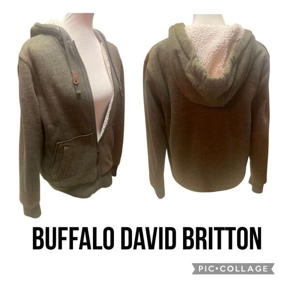Buffalo David Bitton Olive Green Sherpa Lined Full Zip Hoodie Size Large - Picture 1 of 12